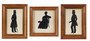 Three Portrait Silhouettes of a British Captain a Colonel and a Lady by 
																	Augustin Edouart